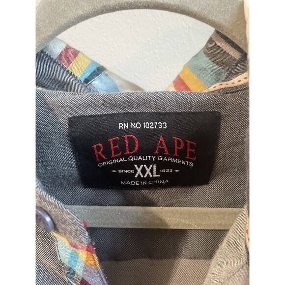Red Ape Shirt Mens XXL Gray Button Up Short Sleeve, Hoodie, Lightweigt - Picture 4 of 7